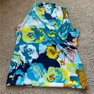 CAbi #741 Spring Blossom Floral Faux Wrap Blouse Top Sz Small Sleeveless VGUC